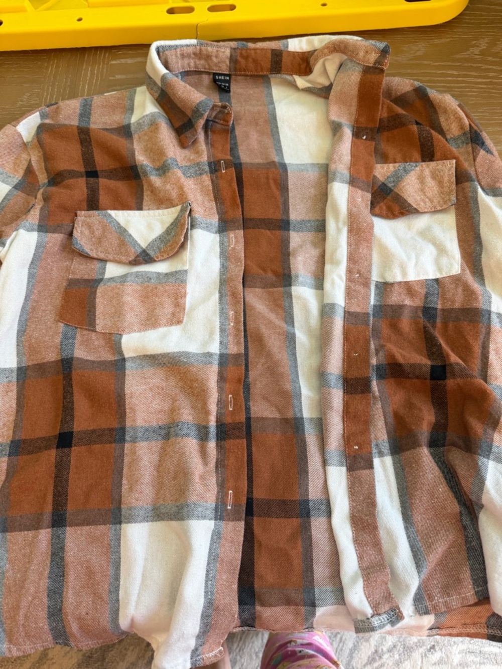 SHEIN Rust, Cream & Black Plaid Button-Up